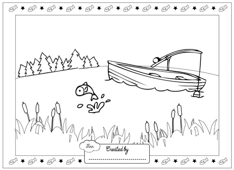 Gone Fishing Finn and Lottie colouring page