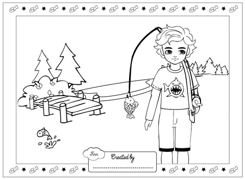 Gone Fishing Finn and Lottie colouring page