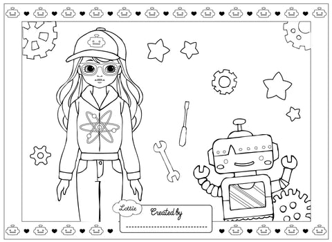 Robot Girl Lottie colouring page