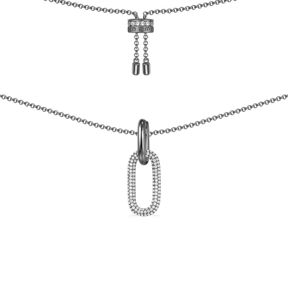Chain Link Adjustable Necklace - Dark Grey Silver
