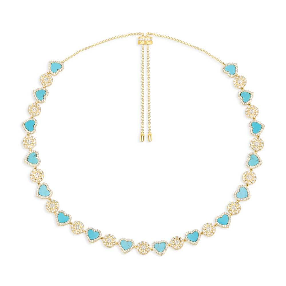 Sun & Lagoon Blue Heart Adjustable Necklace - Yellow Silver