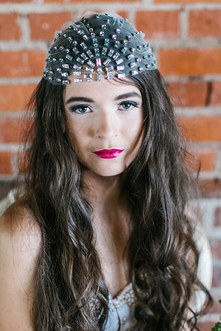 'Harlowe' Crystal Art Deco Cap Headdress