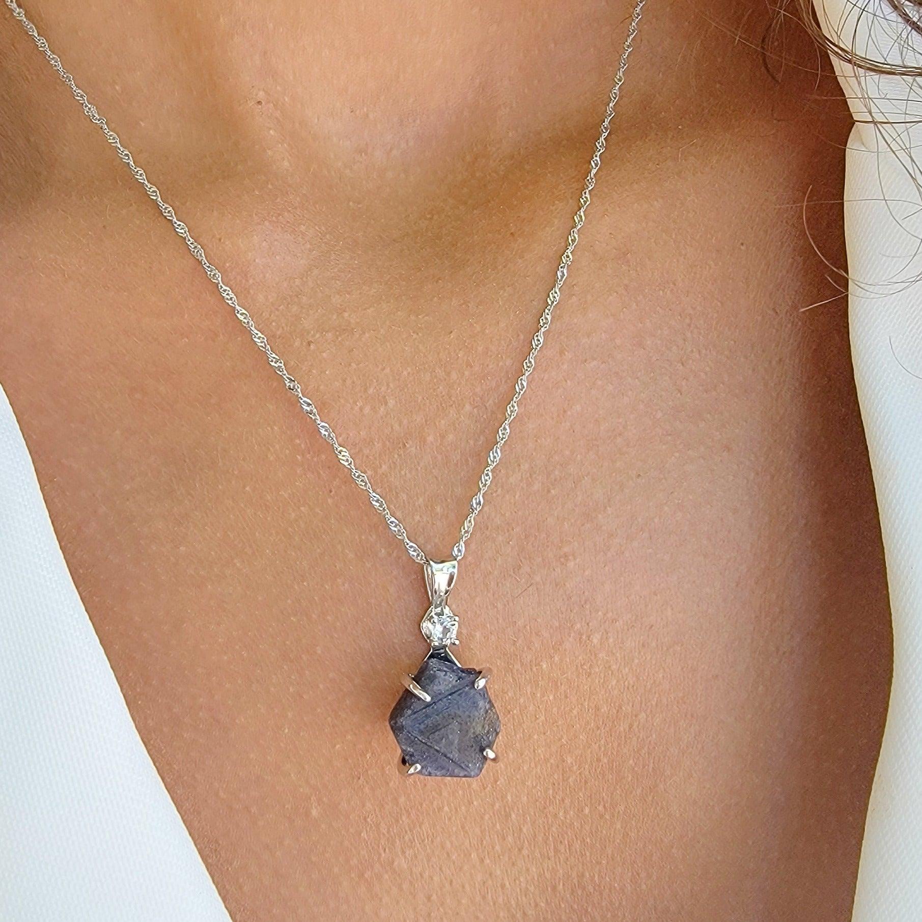 raw blue sapphire necklace