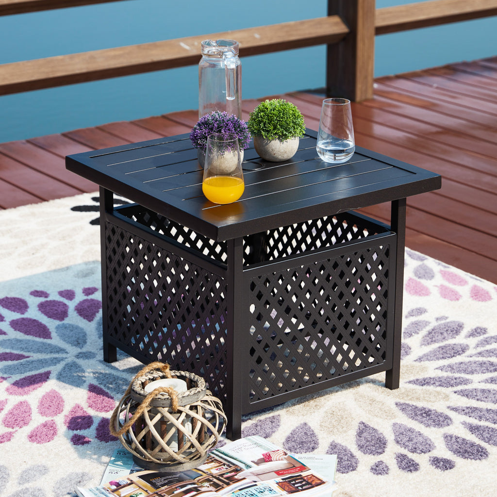 Patio Side Table Outdoor Coffee End Table with Umbrella Hole 1.57 Metal Furniture for Garden Bistro Porch 
