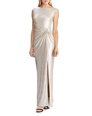 ralph lauren metallic sleeveless gown