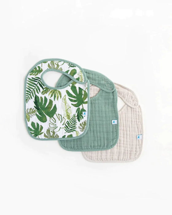 Cotton Muslin Classic Bib 3 Pack -Tropical Leaf