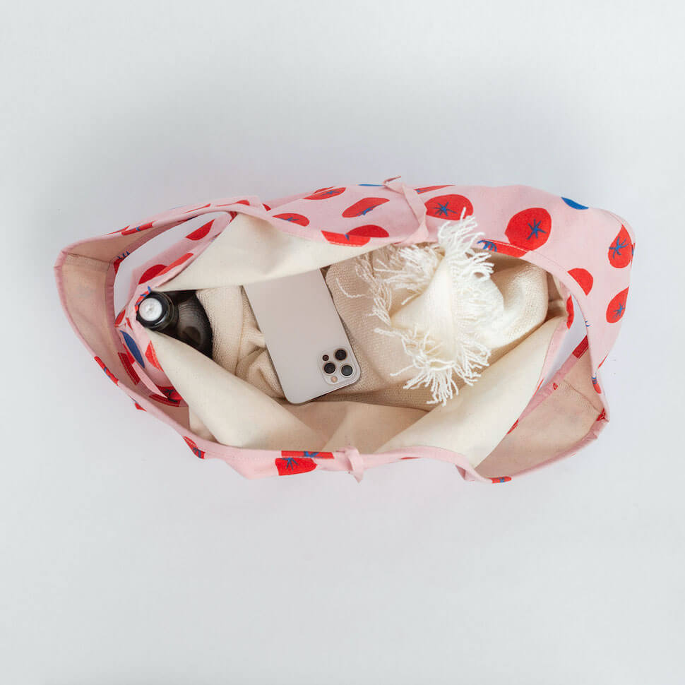 slouchy boho shopping bag print tomato red pink