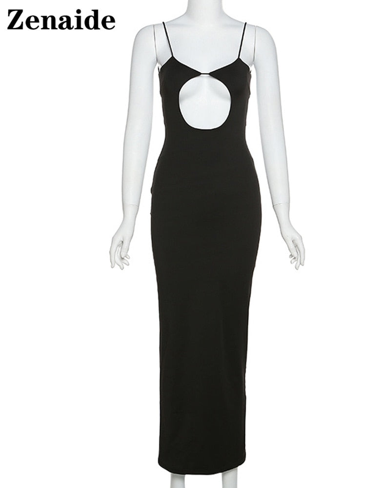 Zenaide 2022 Cut Y2K Long Dress Backless Spaghetti Strap Sexy Maxi Bodycon Dresses Pink Women Summer Black Beach Party Outfits