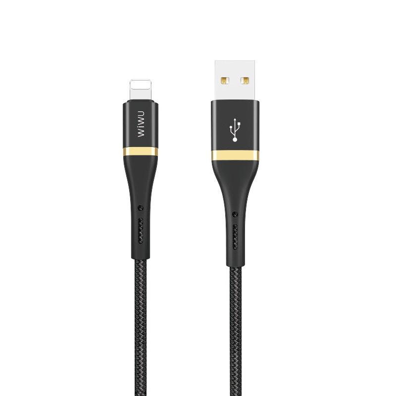 WIWU - Lightning naar USB 2.0 kabel - Snellader - Nylon - 3 meter - Zwart (CS)