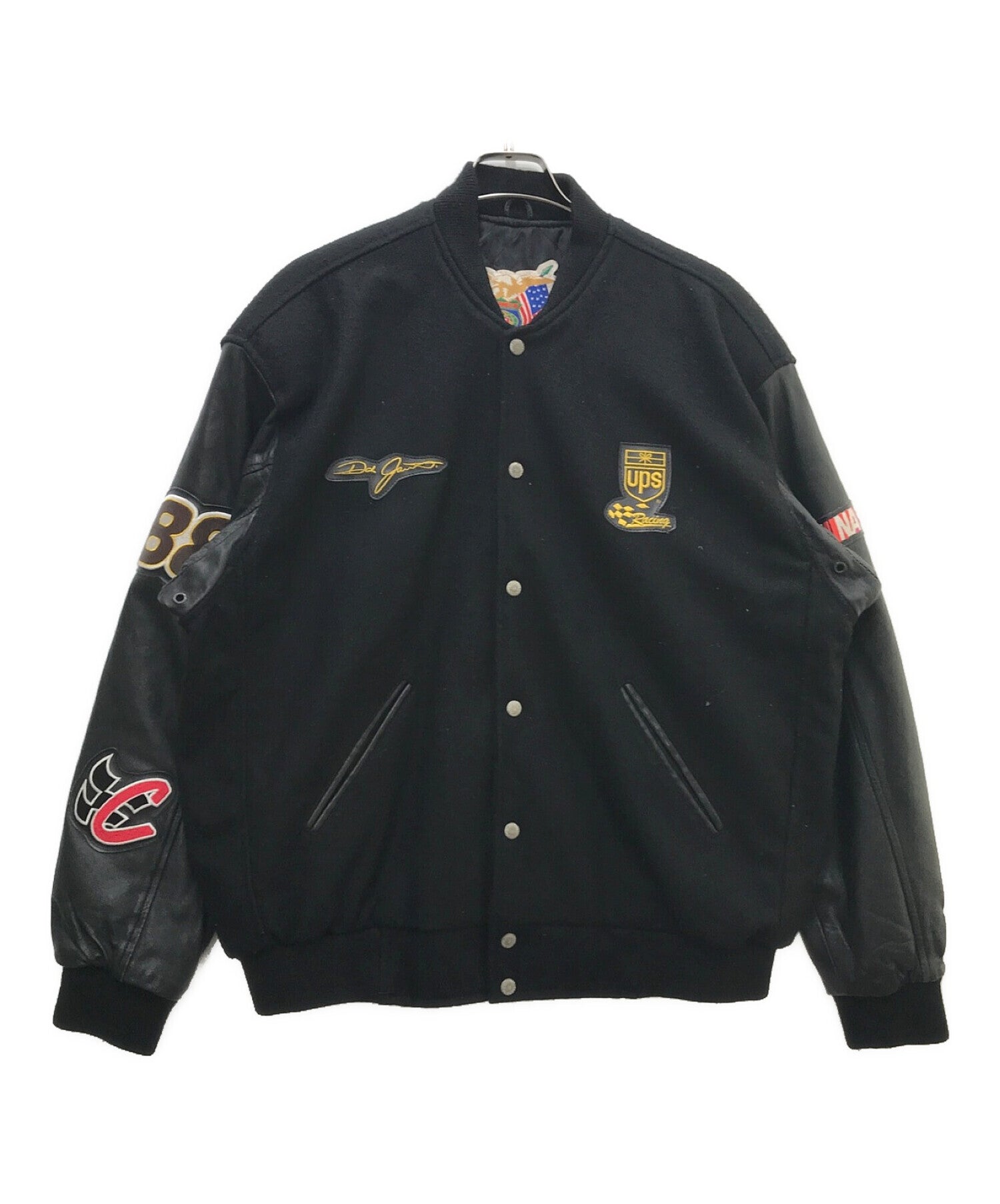 JEFF HAMILTON Leather Sleeve Melton Varsity Jacket UPS RACING