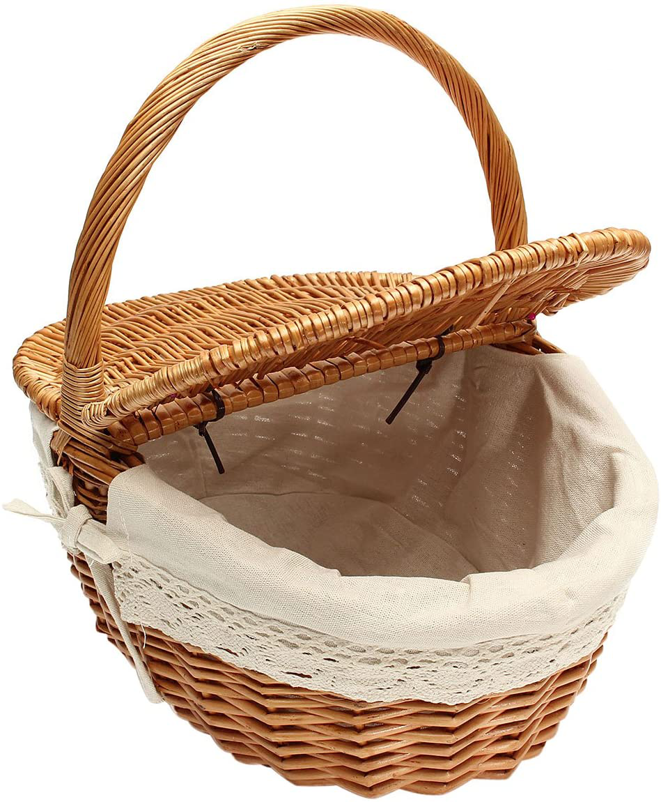 TOPBATHY Wicker Basket Picnic Baskets Woven Willow Basket with Lid 