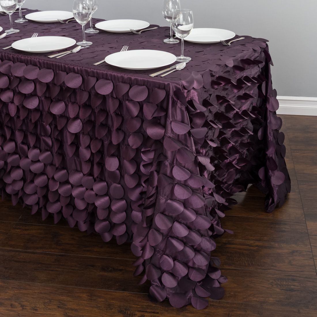 132 inch round plum petal leaf taffeta tablecloth 