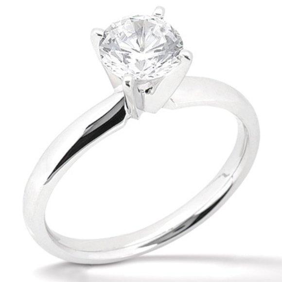 14K Wit Goud Sieraden Ringen Enkele ringen Ronde Diamanten Verlovingsring 1 CT F/VS2 Natuurlijke Solitaire Ring 