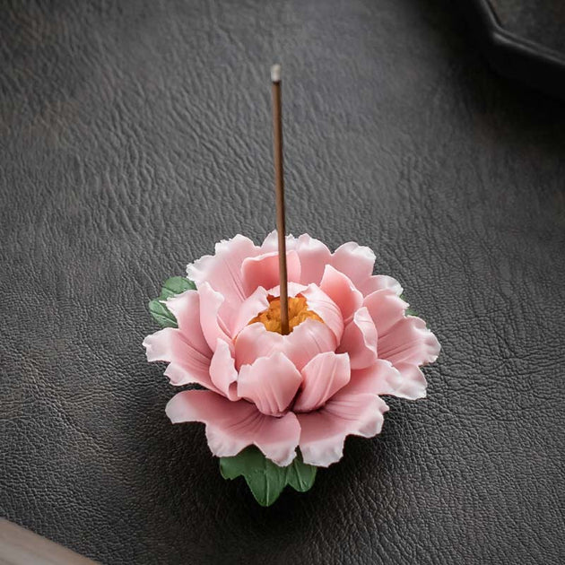 Tibetan Lotus Blessing Ceramic Stick Incense Burner Decoration