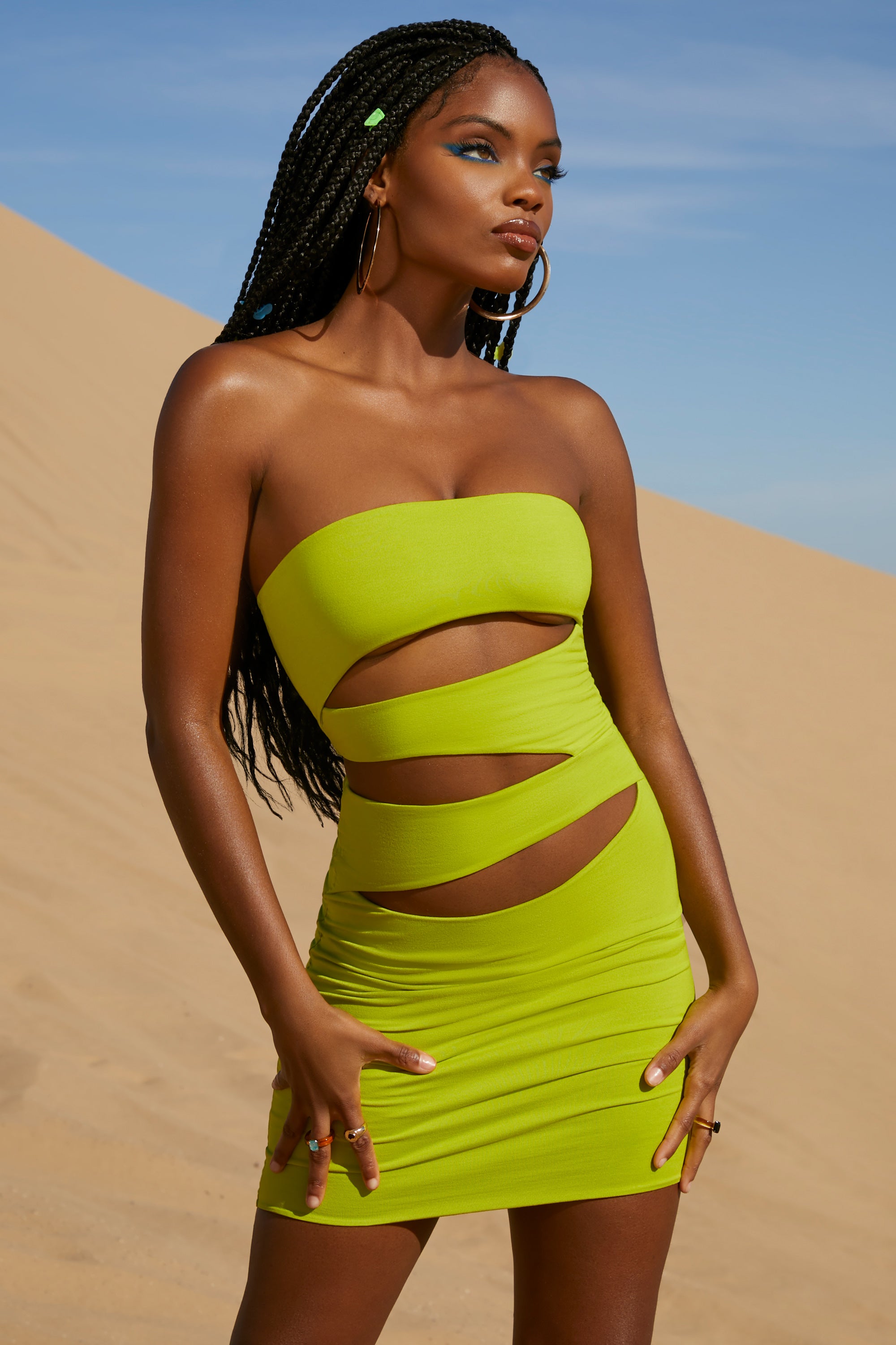 Strapless Cut Out Mini Dress in Lime