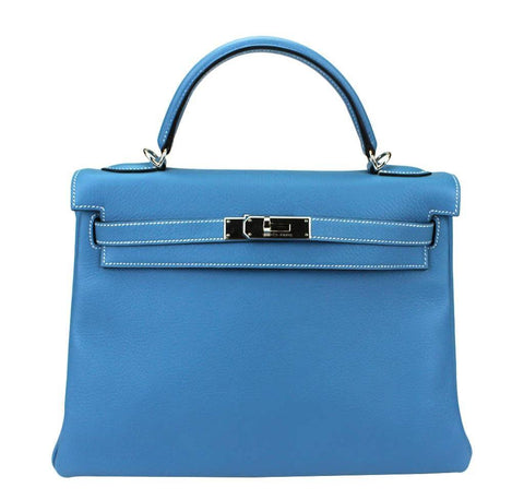 Hermès Kelly 32 Blue Jean - Taurillon Leather PHW | Baghunter