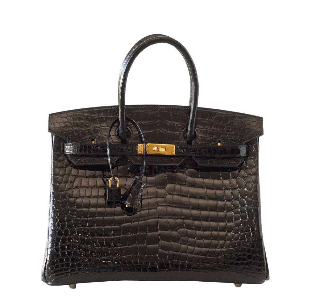 Hermès Birkin 35 Crocodile Bag Black GHW | Baghunter