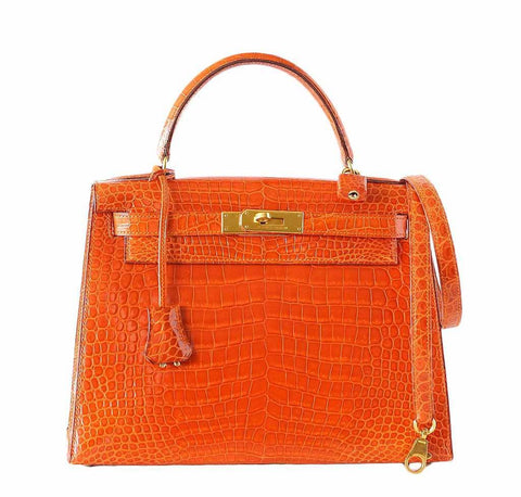 Hermès Kelly 32 Orange Crocodile Bag | Baghunter