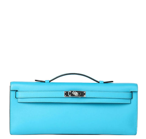 Hermès Kelly Cut Bag Turquoise Swift Leather - Palladium Hardware | Baghunter