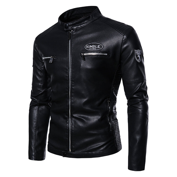 Winter add plutocratic and thickening leisure men's leather jacket new coat slim standing collar men's jackets & coats - Black
