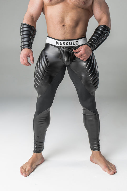 Armored. Men's Fetish Leggings. Codpiece. Zipped Rear