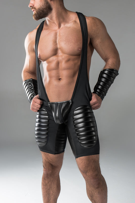 Armored. Men's Wrestling Singlet. Codpiece. Open Rear. Thigh Pads