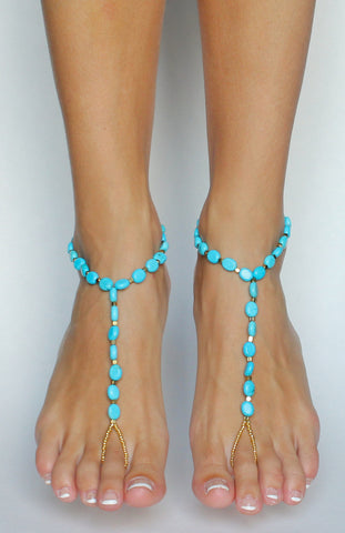 Arabella Pair of Turquoise Barefoot Sandals