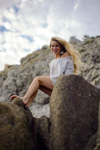 Olivia Rink in Bare Sandals on the rocks