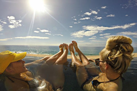 Hanging out in the infinity pool wearing Bare Sandals