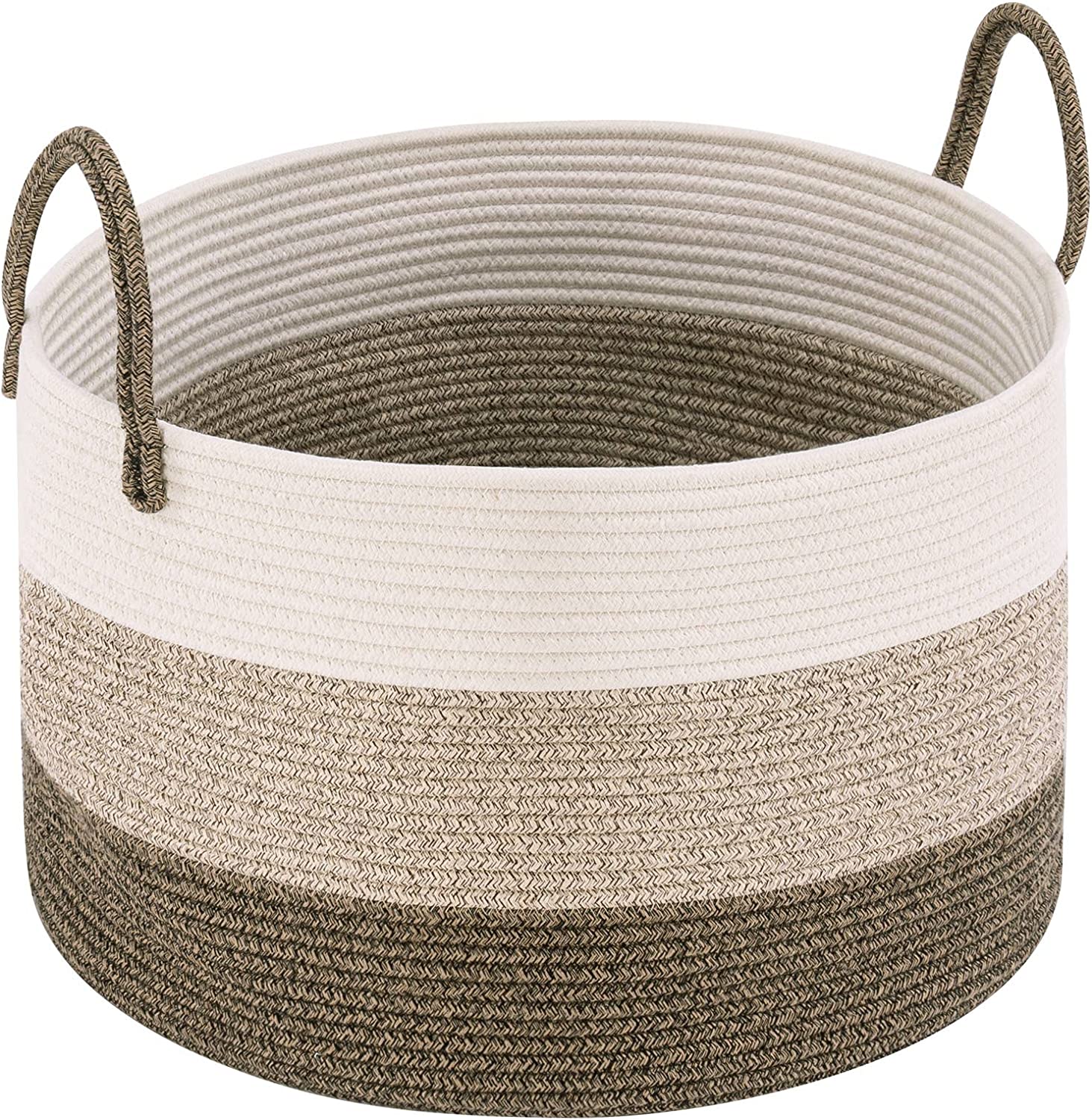 YOUDENOVA Rope Basket for Storage Nursery Basket for Toys Makeups White & Grey Set of 3 Throws Woven Storage Basket Bins 