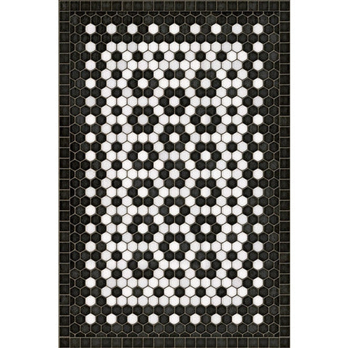 Vinyl Floor Mat - Black + White Flower Tile Pattern – BSEID