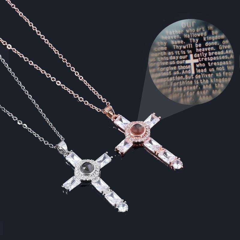 cross necklace with lords prayer