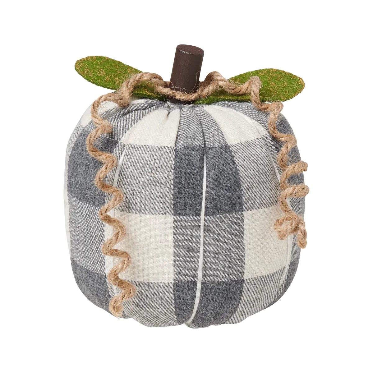 Gray & White Check Fabric Pumpkin, Medium