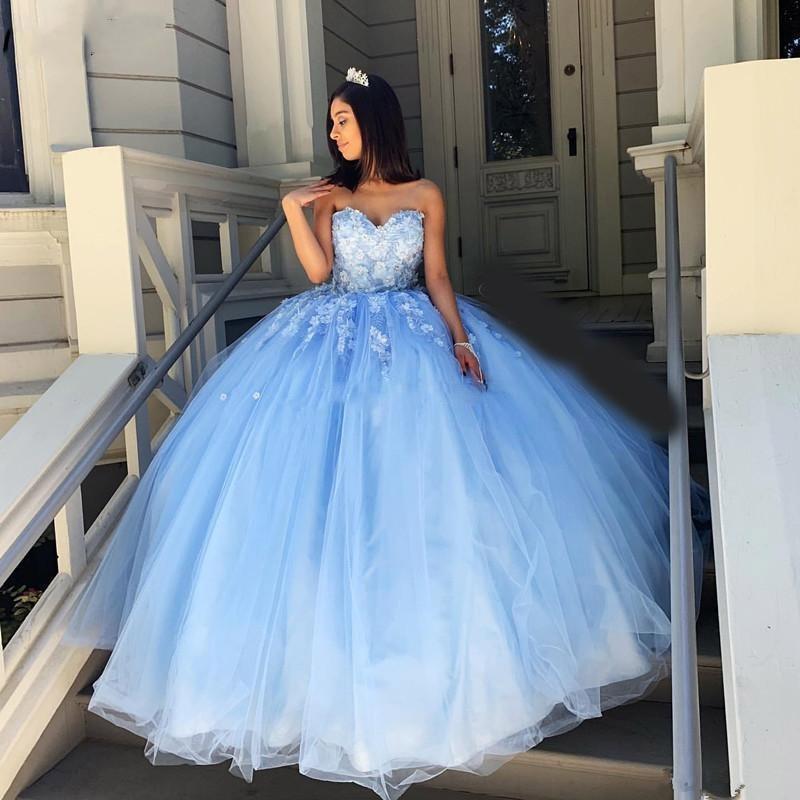 baby blue and gold quinceanera dresses