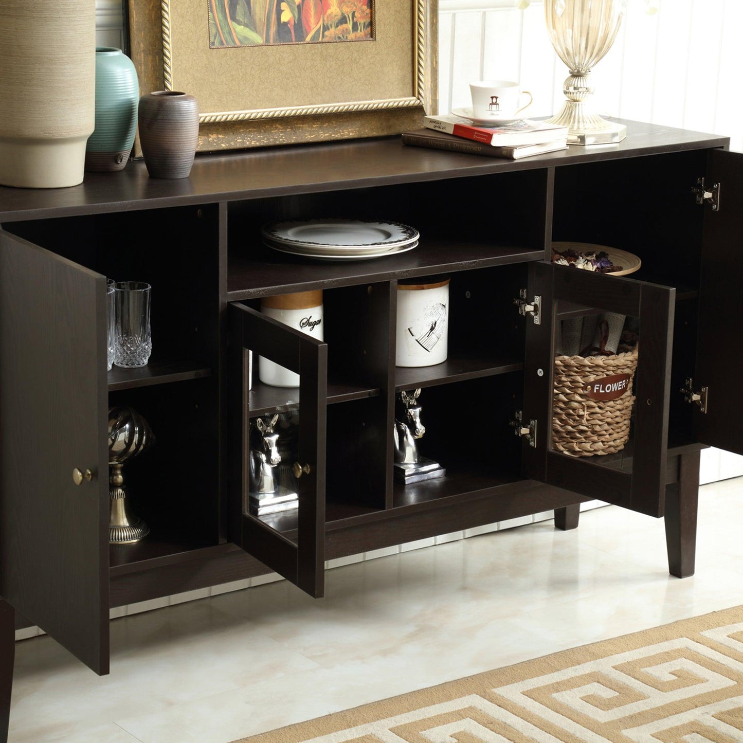 Wood TV Stand Console with 4 door