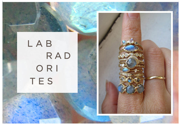 Handcrafted labradorite stacked rings 