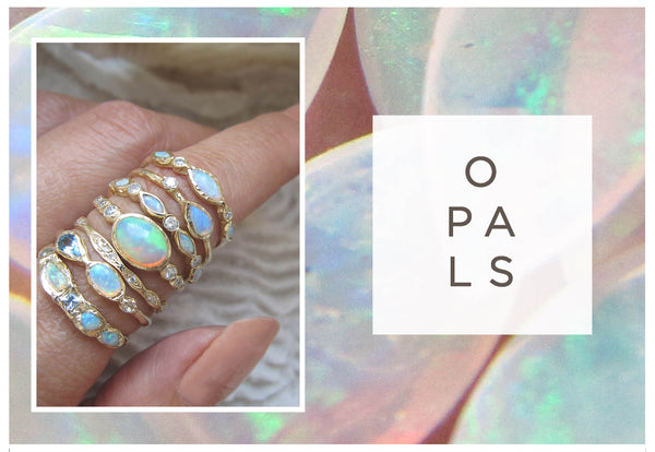 Handcrafted opal stacked rings