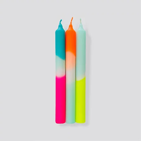 Pinkstories Dip Dye Kaarsen, Dinerkaars 3x Rainbow Kisses