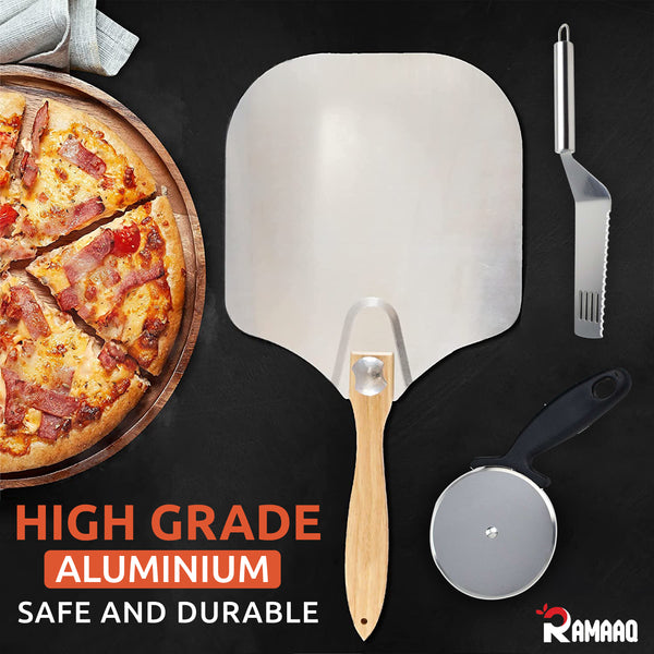 13PCs Aluminum Metal Pizza Paddle Set-Non Stick Pizza Peel 12 Inch with  Foldable Wooden Handle,Pizza Cutter,Pizza Shovel,10 Pizza Tripods &  EBook(PDF)