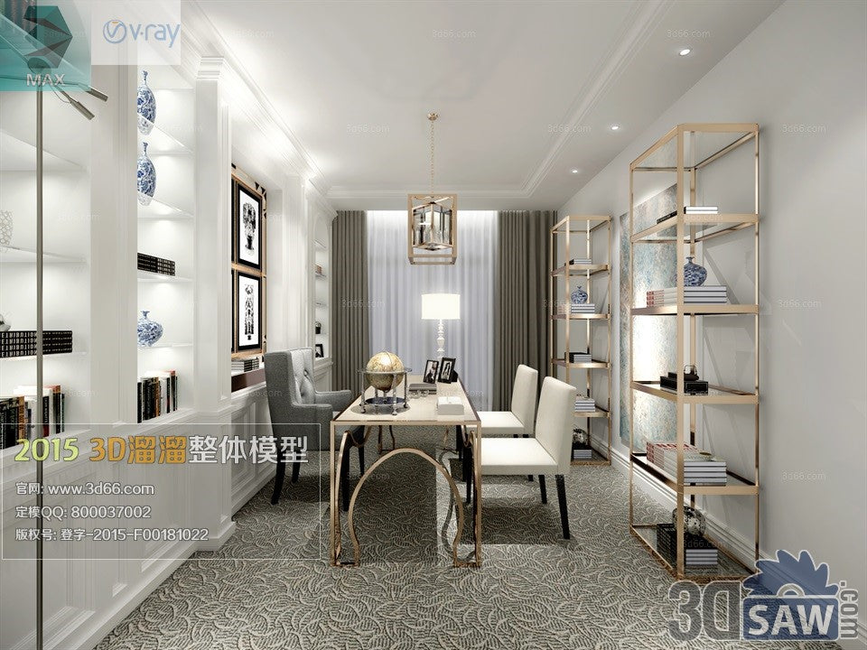 3ds Max Study Space - Library Room - Working Room - Interior Design - Free 3d Models Download - 3DSAW.COM - MX-6664
