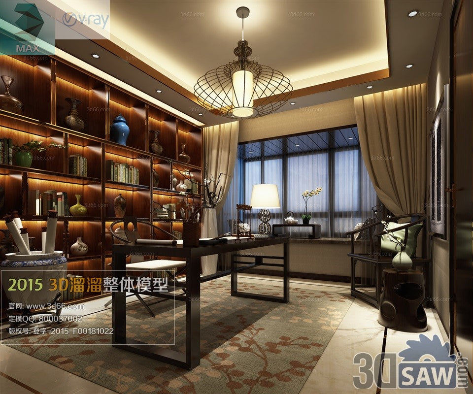 3ds Max Study Space - Library Room - Working Room - Interior Design - Free 3d Models Download - 3DSAW.COM - MX-6681