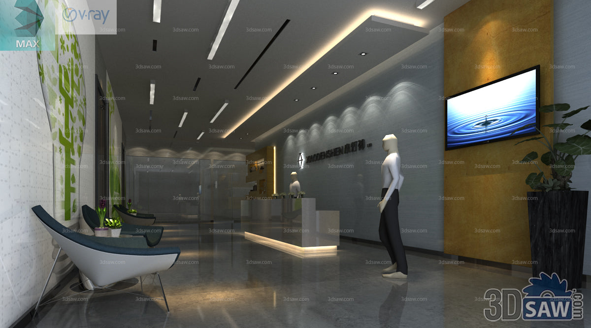 3ds Max Max Office And Hotel Lobby Reception Decoration - Interior Design - 3ds Max Free Models Download - 3DSAW.COM - MX-6758