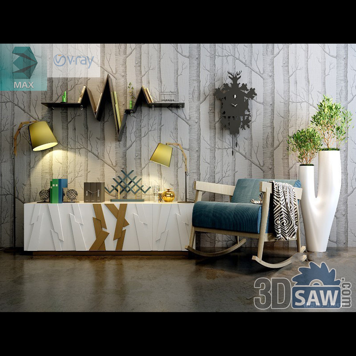 Buffet Table Decoration Set - Sideboard Table Set - 3d Interior Design - MX-786