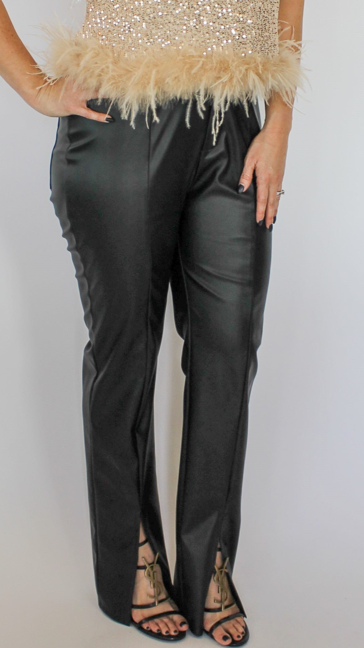 split hem faux leather pants