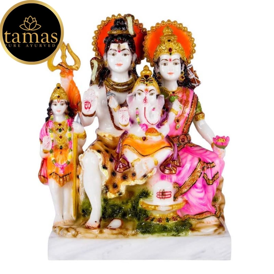 Tamas Marble Dust Gold Plated Lord Shiv Parivar Statue (11 Inches ...
