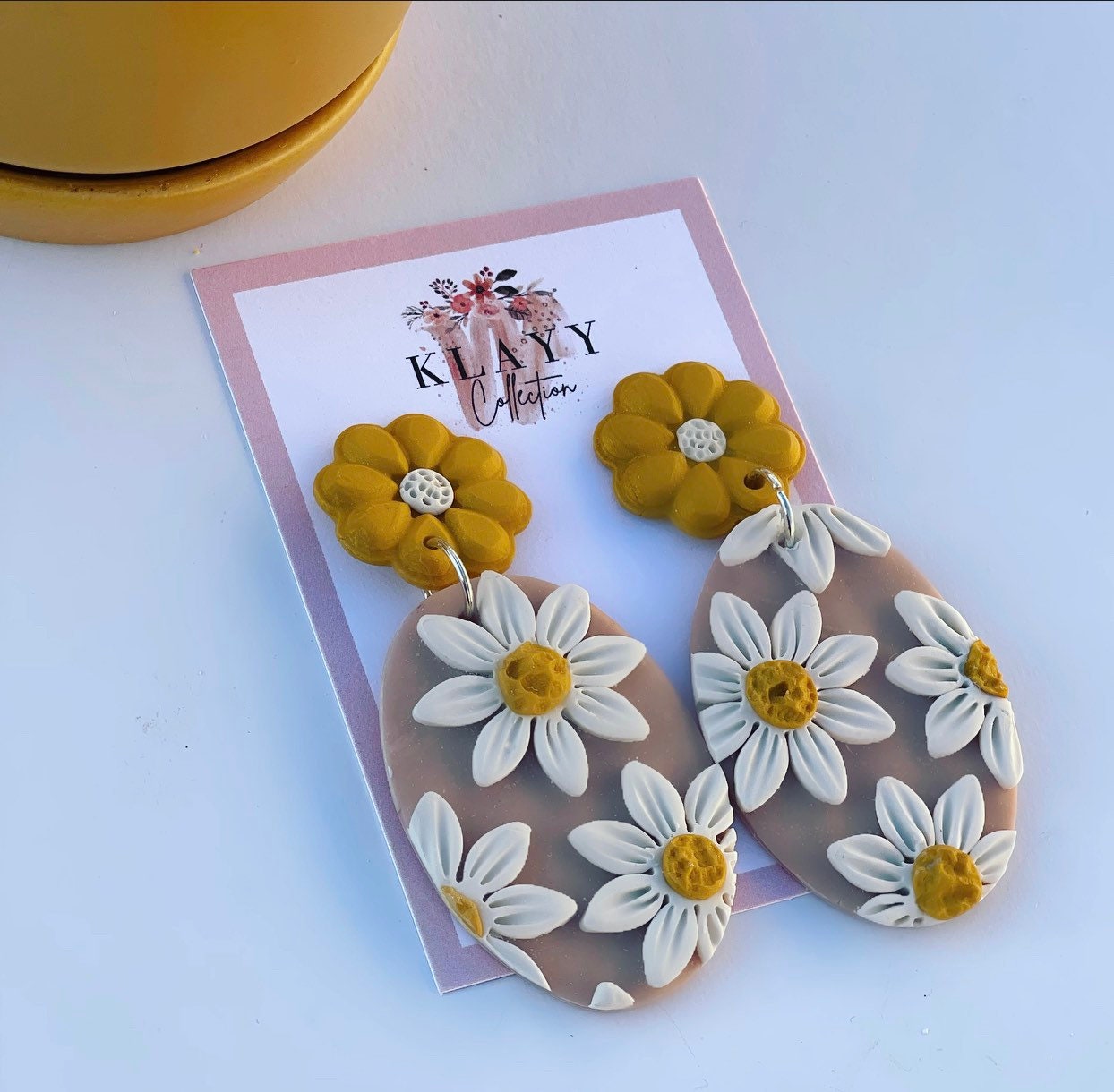 polymer clay daisy earrings