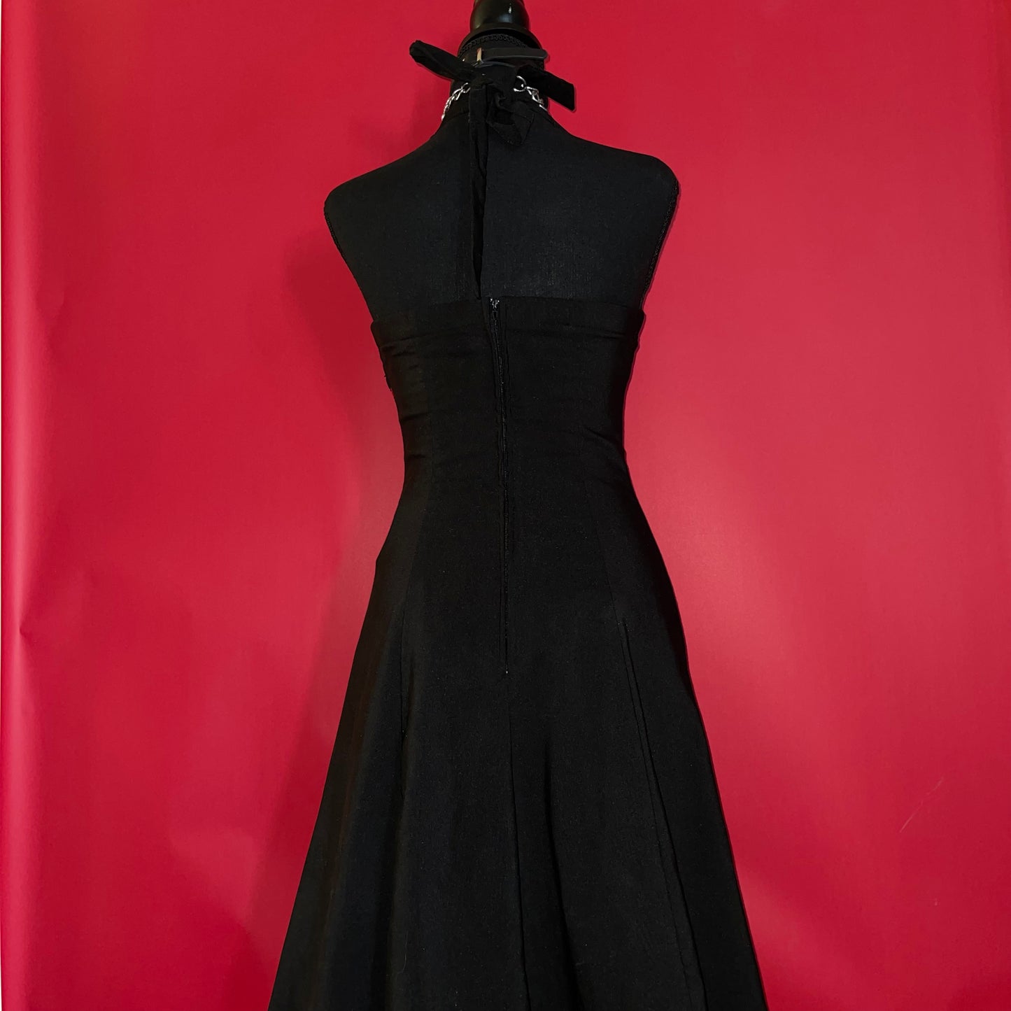 90s Black & Red Contrast Vampire Halter Dress