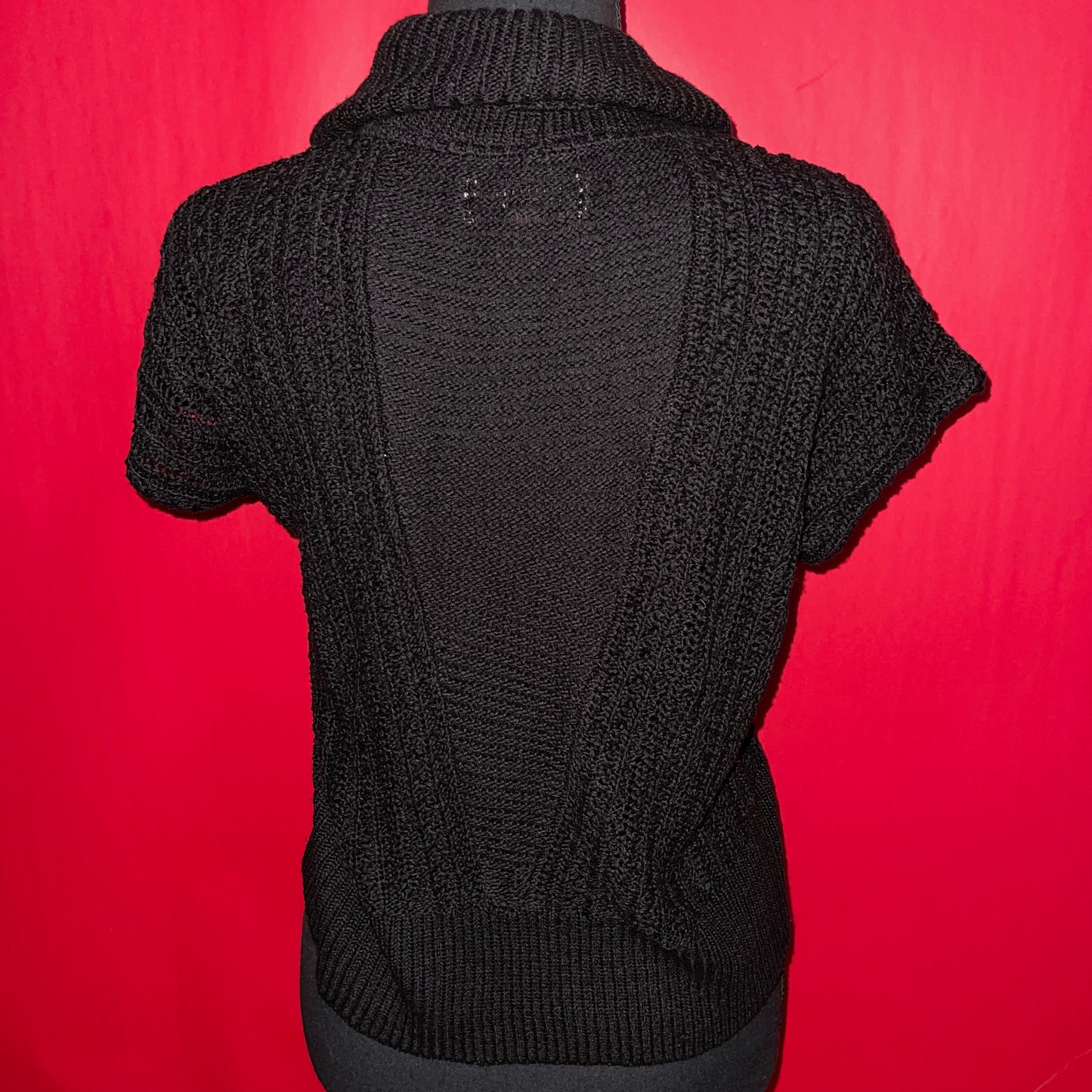 Gothic Black Knit Short Sleeve Front Button Closure Cardigan