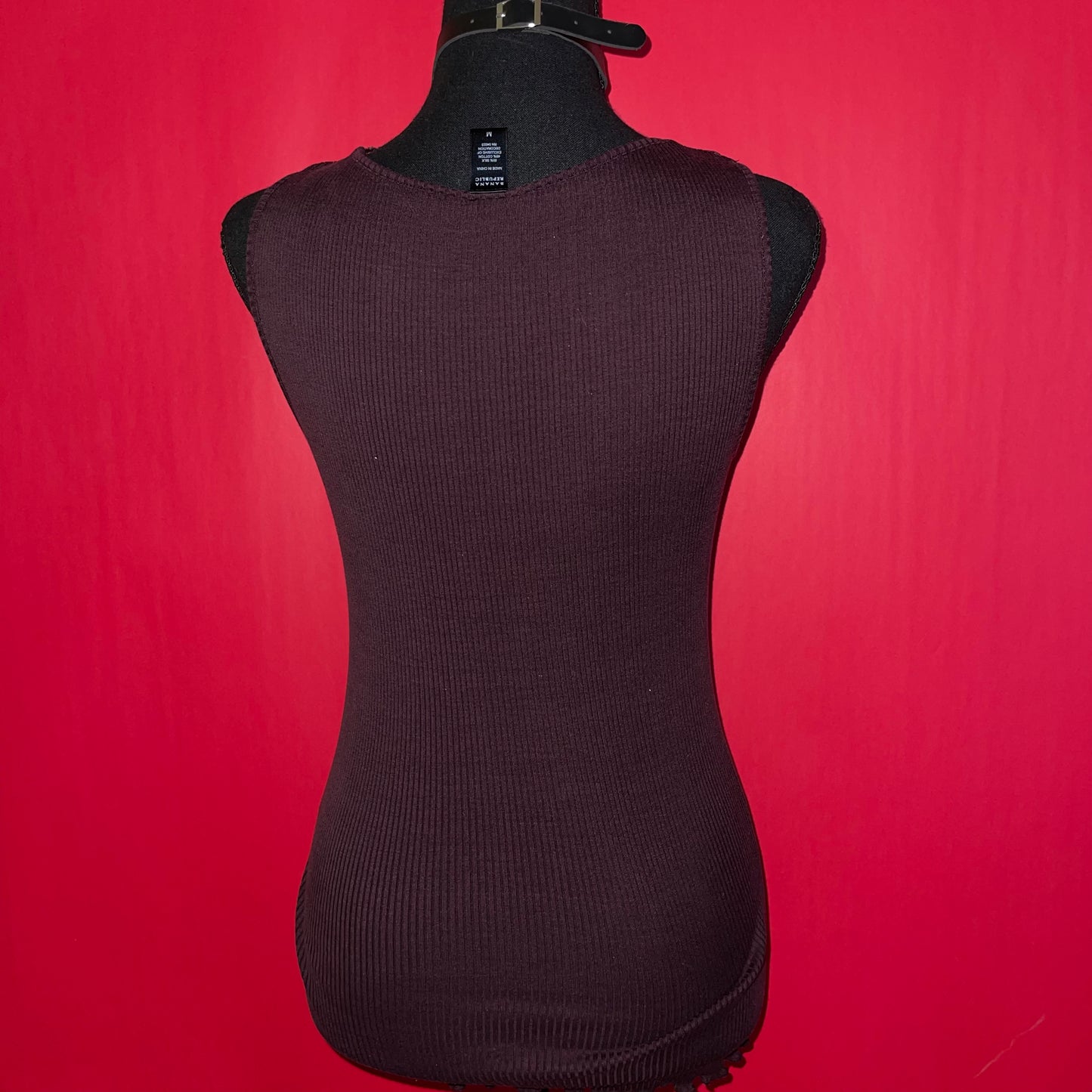 Plum Lace V Neck Ribbed Tank Top
