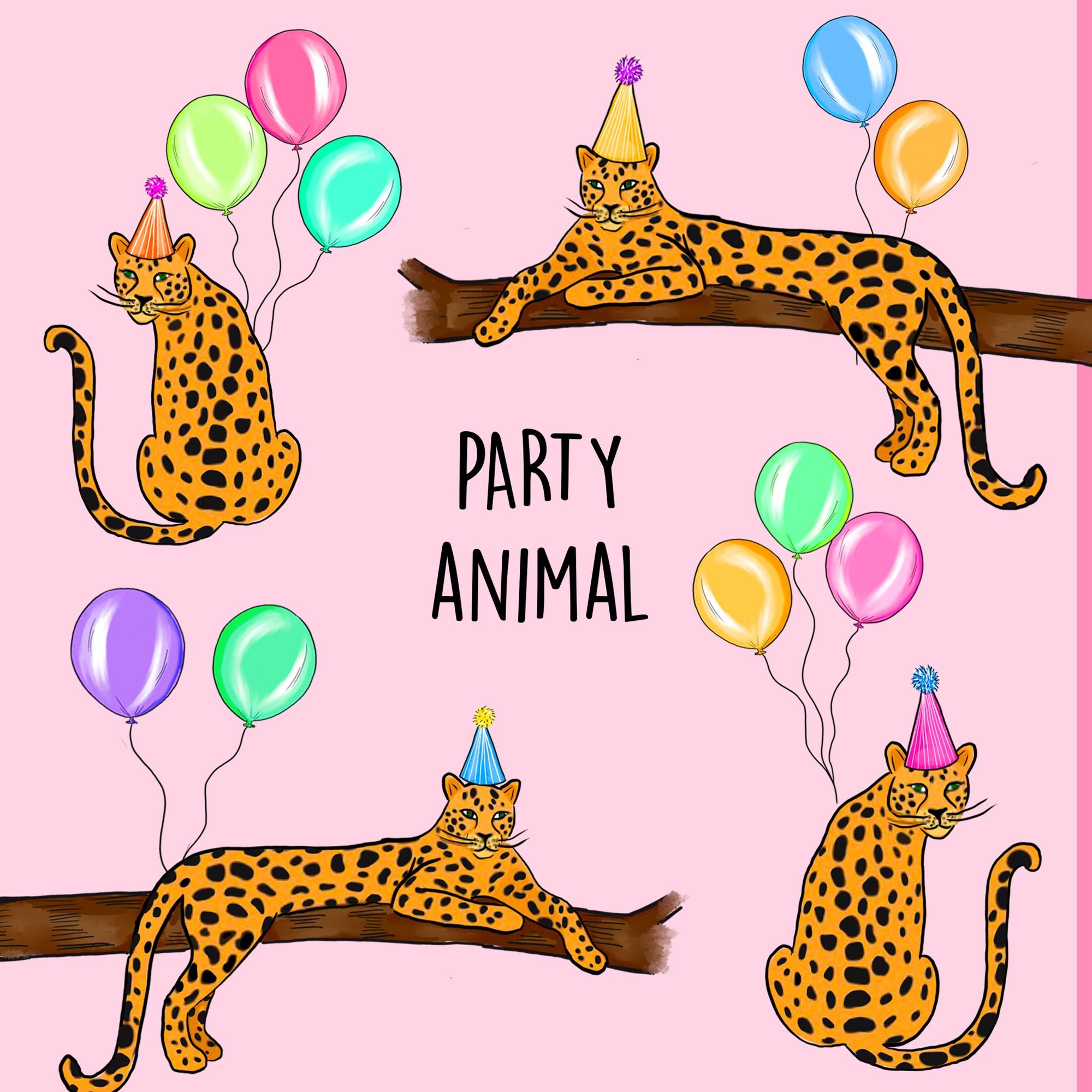 Party Animal Leopards With Balloons Greeting Card – Boomf